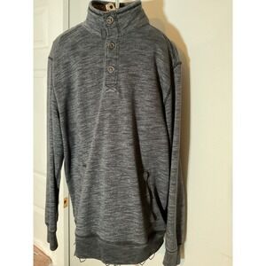 GH Bass & Co Mens Large Gray Space Dye Sherpa Lined Mock Neck Button Pullover